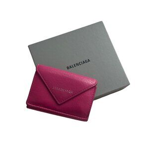 Balenciaga Pink Leather Envelope Card Holder Wallet With Box